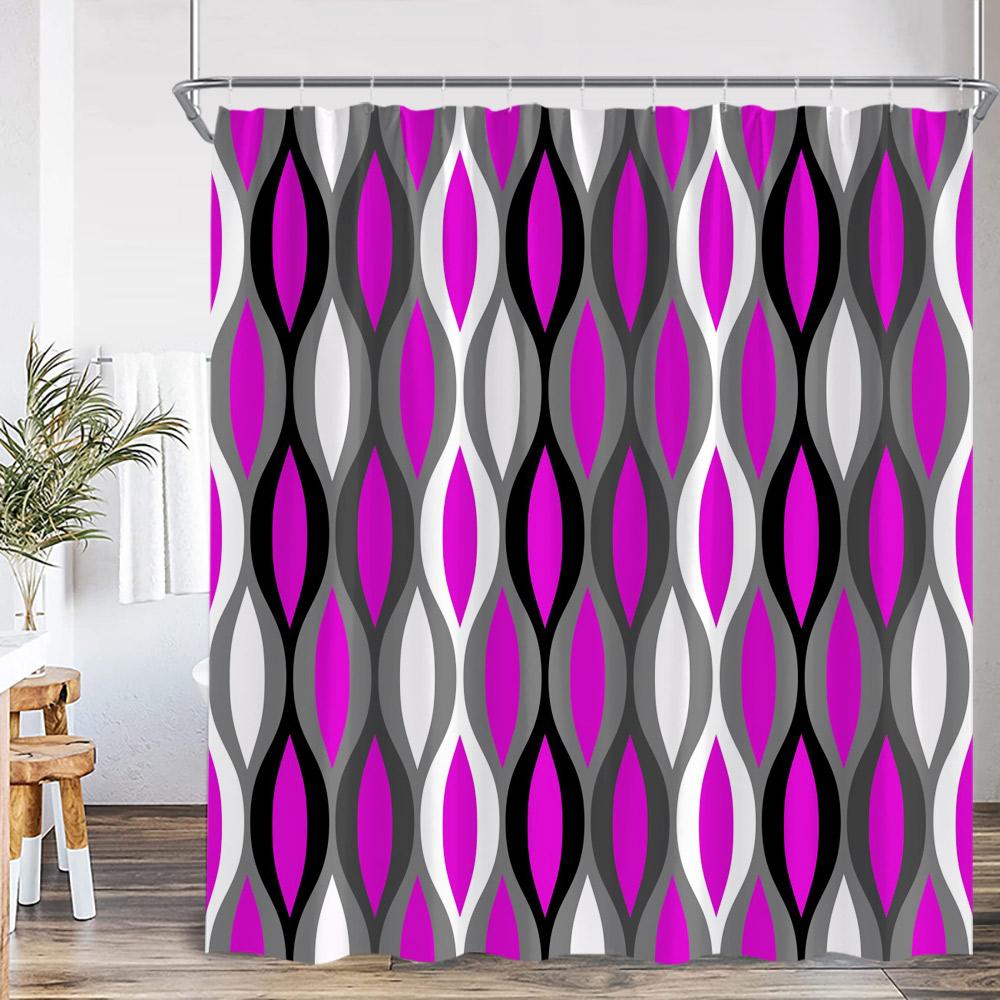 Abstract Geometric Shower Curtain Colorful Wavy Line Art Aesthetic Bathroom Decoration Modern Polyester Bath Curtain with Hook