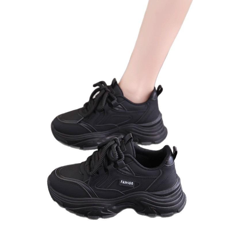 Platform Dad Shoes Women's Spring and Autumn New Leather Waterproof Sports Casual Shoes Dad Shoes