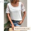 JPNTKY Women's Fashion Casual Solid Color Print Short Sleeve  Blouses & Shirts