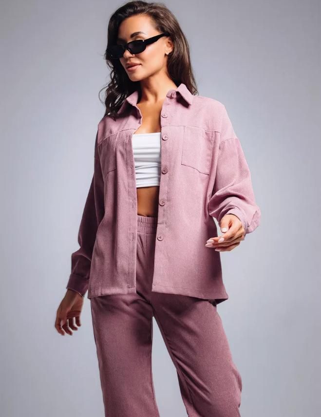 2025 Retro Plus Size Women's Lapel Shirt and Corduroy Pants Set