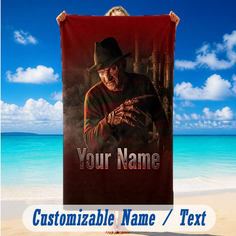 Beach Towel Custom Name Text, Quick Dry Large Towel For Beach HomeA Nightmare On Elm Street Freddy Krueger
