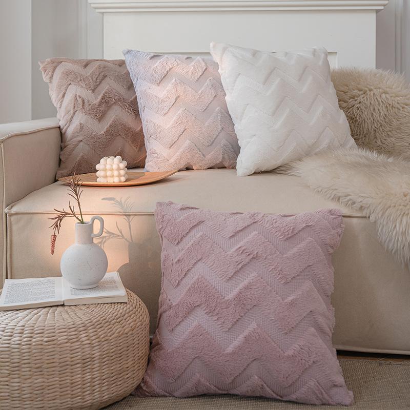 Nordic Style Large Wave Quilted Embroidery Double-sided Plush Pillow Simple Square Nap Pillow Pv Velvet Bedside Cushion Pillow
