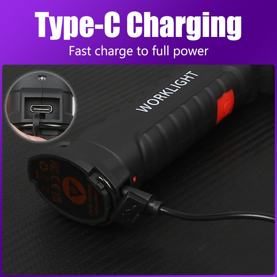 Multi-functional UV Flashlight USB Rechargeable Black Light Torch 5 Modes Emergency Red and White Light Flashlight Work Light
