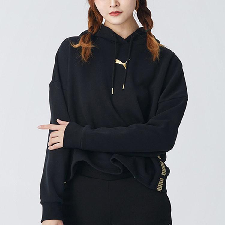 Puma Velvet Fleece-Lined Hooded Pullover Sweatshirt Women Tops Black 587148-01
