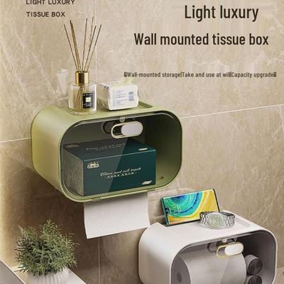 Wall-Mounted Waterproof Toilet Paper Dispenser with Storage Rack