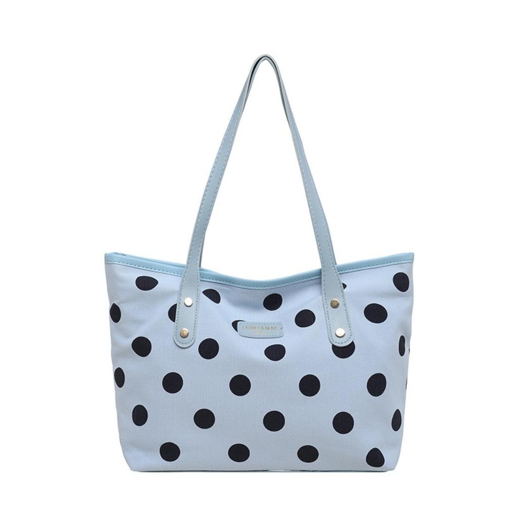 Handheld Polyester Women Tote Bag Large Capacity Casual Shopping Handbag Polka Dot Shoulder Bag Shopping Outing