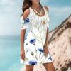 Women's Elegant And Sexy Two-Shoulder Cut-Out Flower Print Short-Sleeved Beach Dress