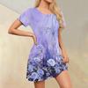 Womens Summer Dresses Short Sleeve Linen Casual T-Shirt Dresses Swing Beach Midi Dress Sundresses With Pockets