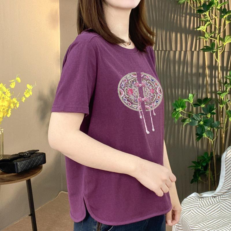 

Women s Summer Chinese Style Short Sleeve T-shirt - Loose, Slimming, Belly-Covering Top 3XL