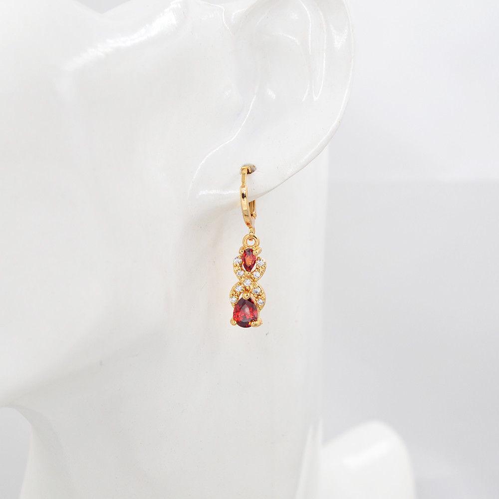 Kreatywne kolczyki z diamentami w kształcie kropli wody i gruszki, z wielokolorowymi kamieniami szlachetnymi, pozłacane 18-karatowym złotem