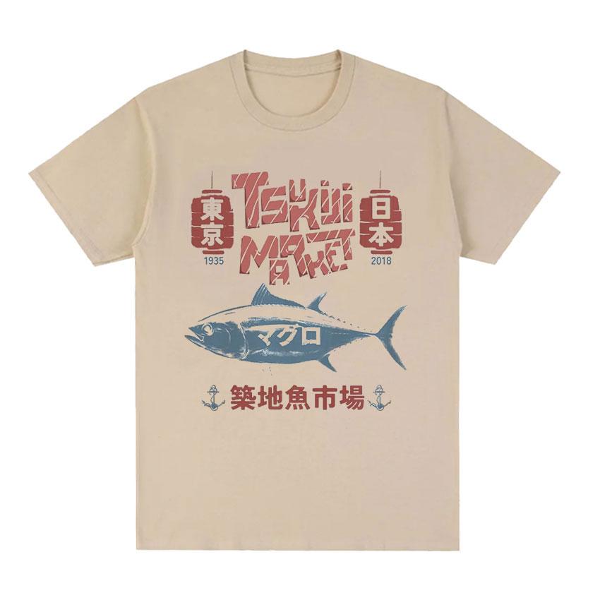 Japanese Fish Tsukiji Market Funny Meme T Shirt Men Women Vintage Harajuku Fashion T-shirts Summer 100% Cotton Oversized T-shirt