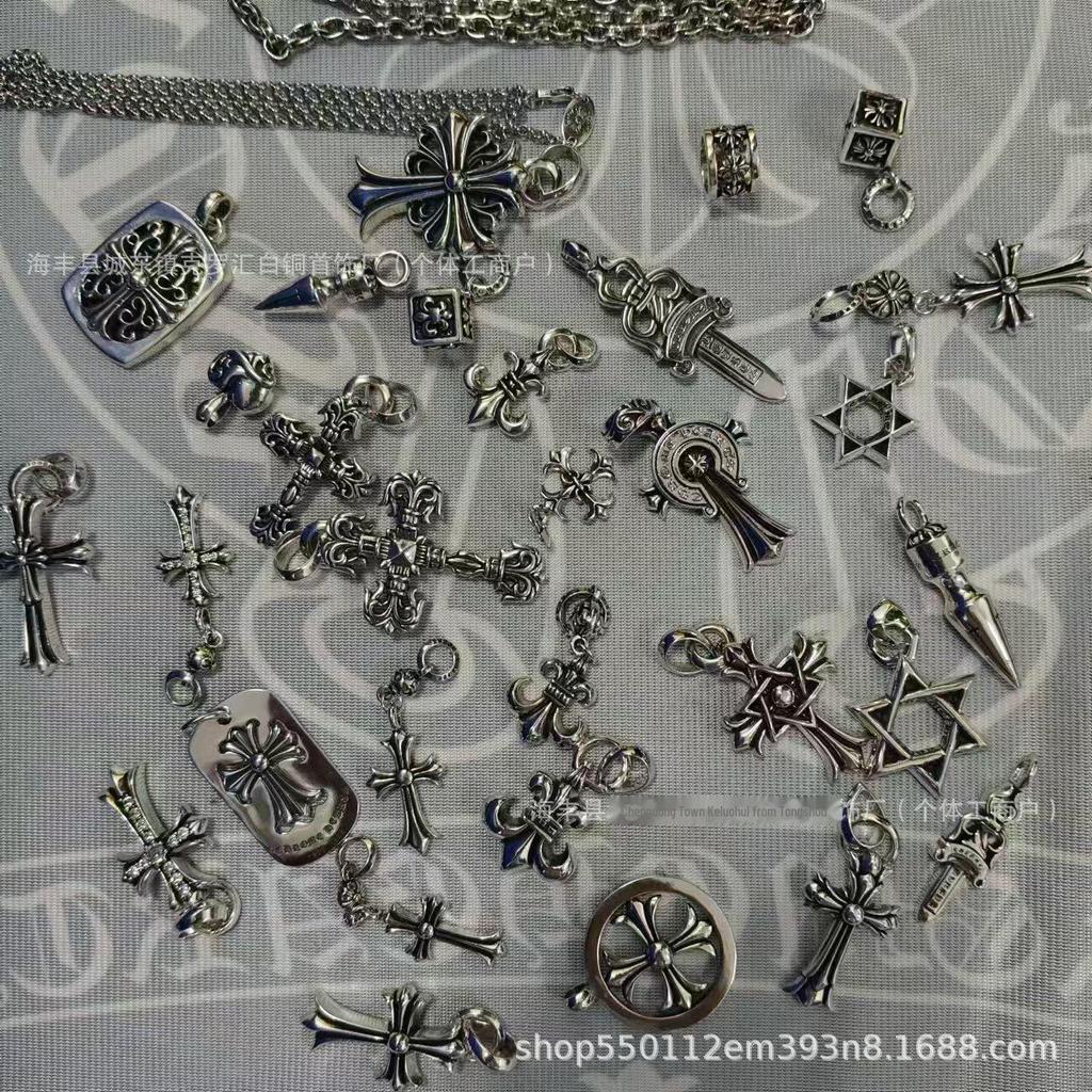 CH Kroko Pendant Collection: Trendy Thai Silver S925 Accessories for Men & Women - Retro Cross, Sword, Hexagram, Bullet Designs