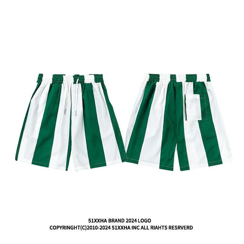 51 Hip-Hop Vintage Niche Color-Block Striped Ice Silk Shorts for Men, Summer Trendy Brand Loose Casual Beach Shorts Ins