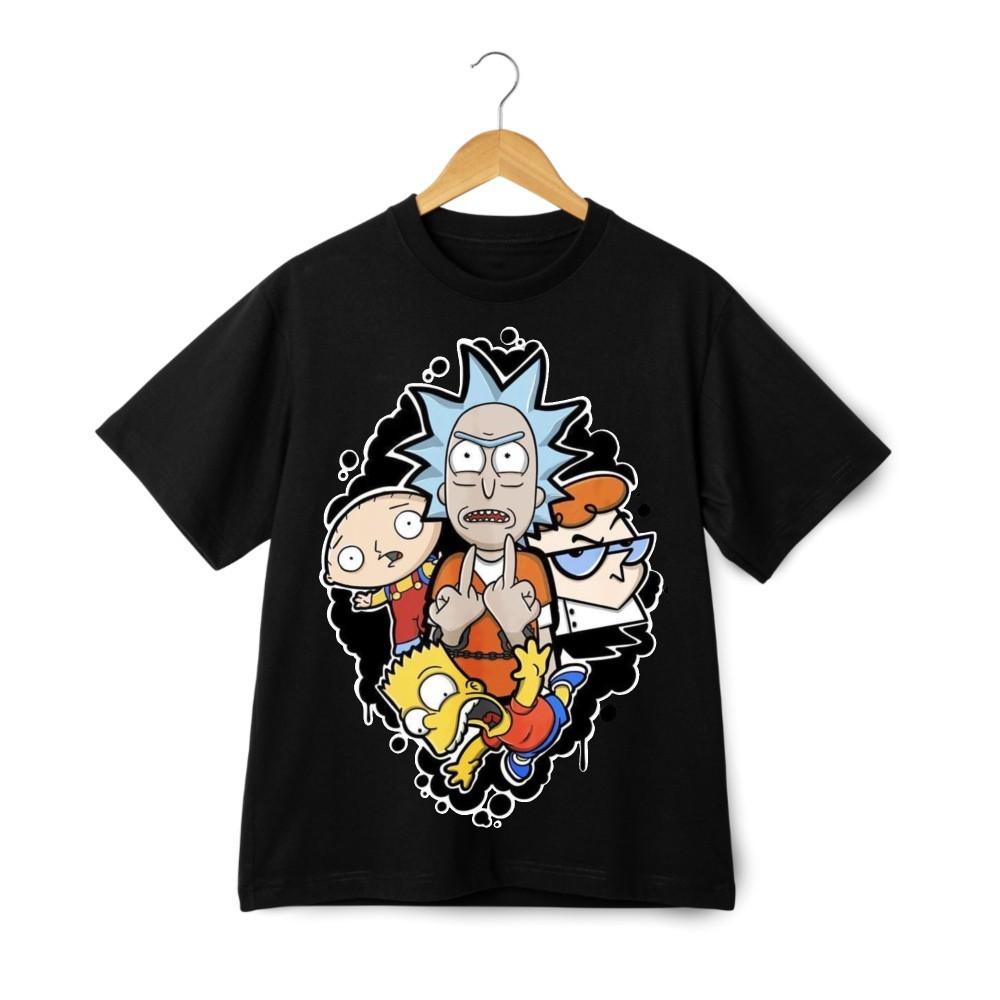 Rick Morty Cartoon Mashup Graphic T-Shirt - Retro Funny Parody Streetwear Tee