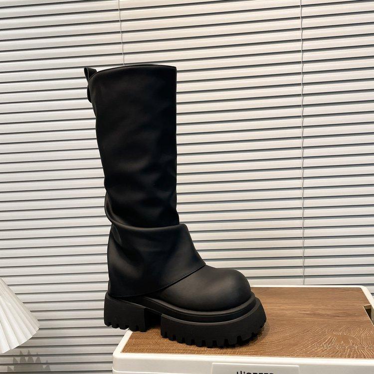 

Только в модный сезон~ Корейская версия ботильонов-труб с плиссировкой на толстой подошве и толстом каблуке, женские ботфорты-чулки, осень и зима 2025 40