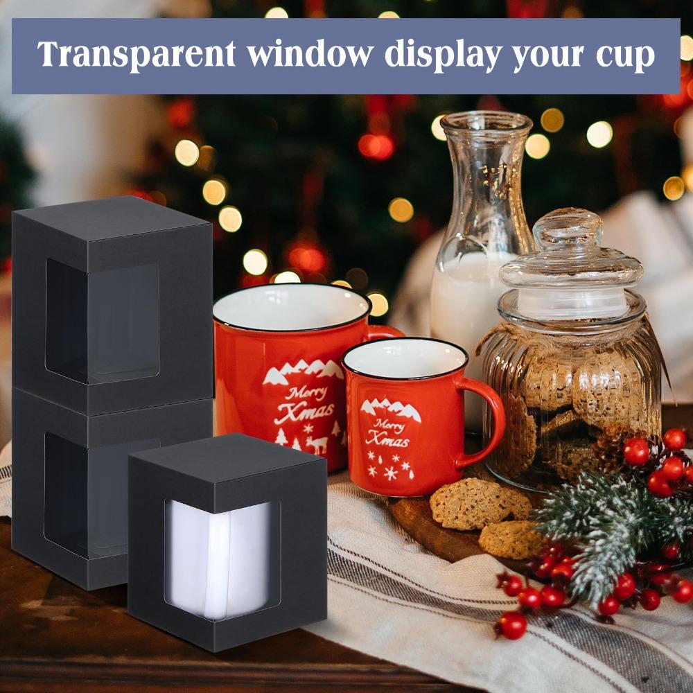 20pcs Mug Boxes for Gift Coffee Mug Gift Box with Clear Window Gift Packaging Box Graffitable Treat Boxes Ceramic Blank Coffee Mugs Cups Gift Wrapping
