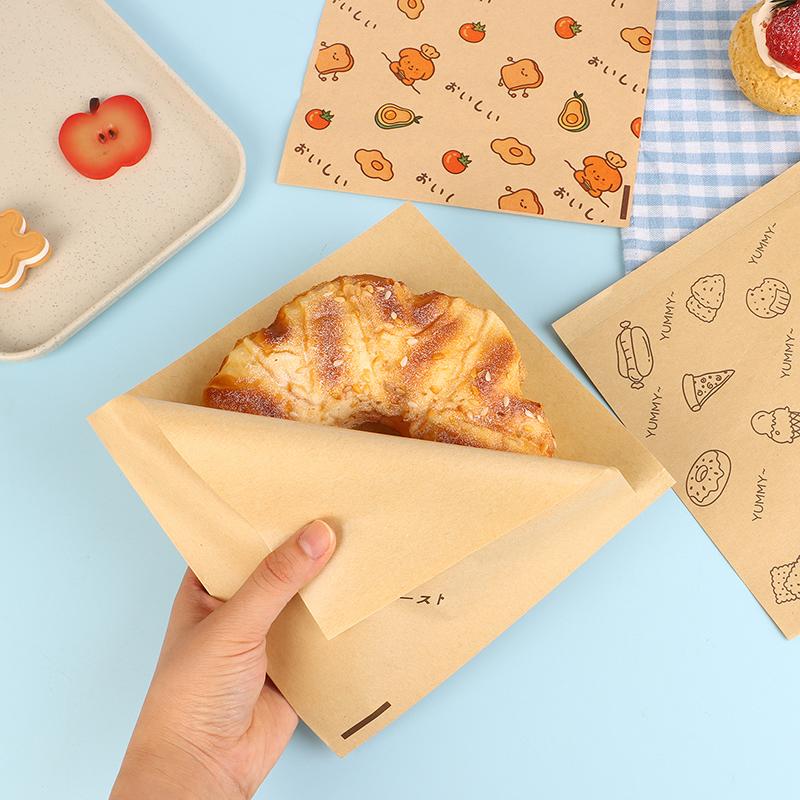 50Pcs Cute Cartoon Square Wax Paper Sandwiches Burgers Fries Fried Wrappers Bags Waxed Paper Baking Paper Food Packing Pouches
