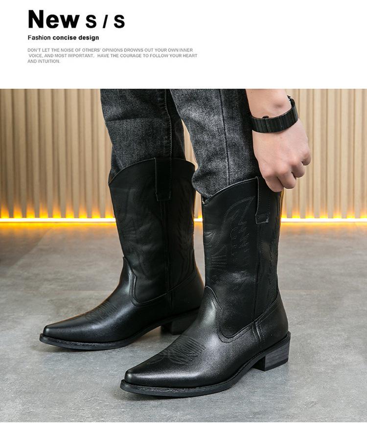 Stivali da Cowboy Western in Pelle Retrò da Uomo, Punta Acuta, Taglia Grande, Tacco in Legno, Stile Cavaliere.