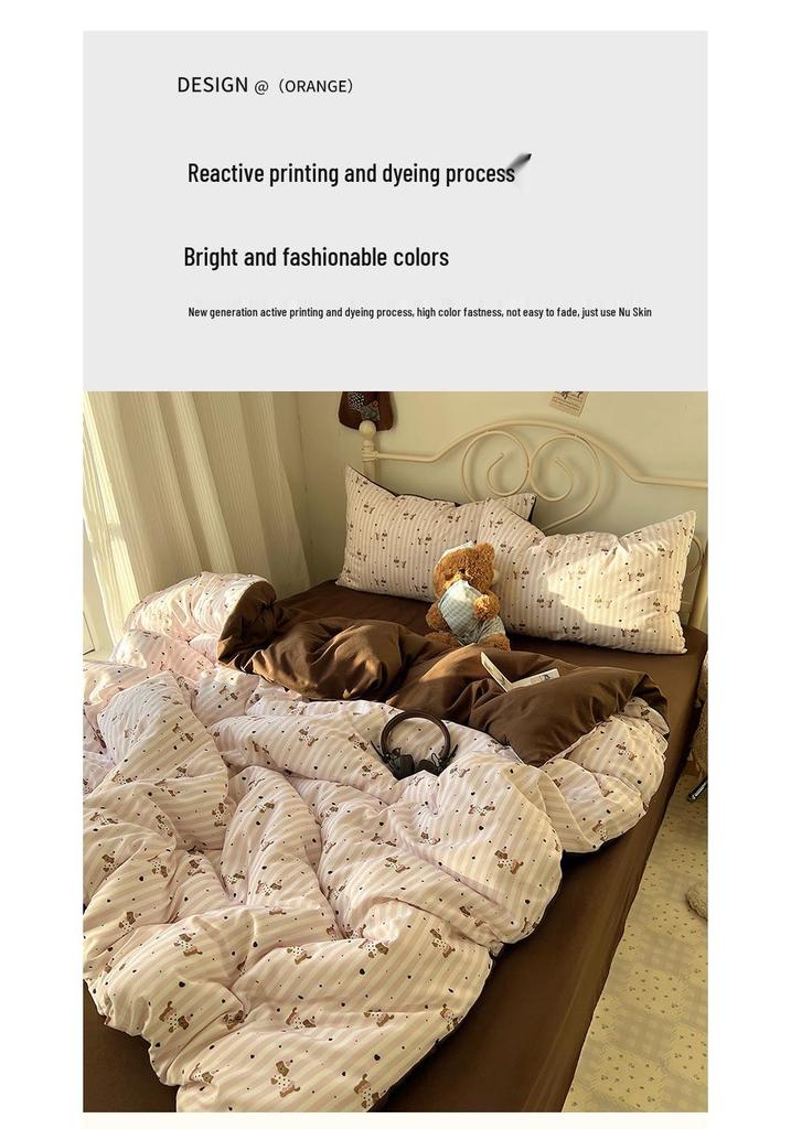 New Fresh Style Cotton Cartoon Duvet Cover Set for Mother and Baby - Includes 4-Piece and 3-Piece Sets with Fitted Sheet
