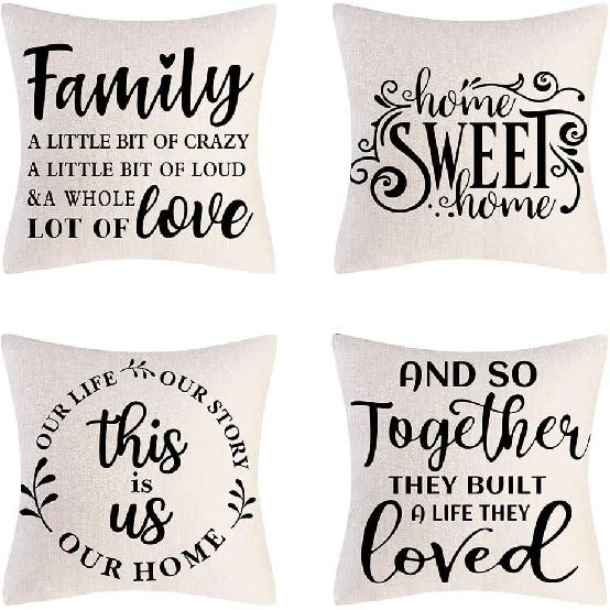 Farmhouse Decorative Pillow Covers Set of 4 Home Sweet Home pirational Quotes FarmhouseThrow Pillow Covers Cushion Cover 18 x 18 Inch for Sofa