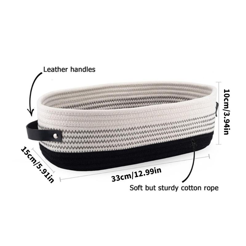 Natural Cotton Rope Oval Storage Basket Featuring Sturdy Leather Handles For Home Use