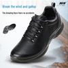 Jinhua 3515 Men's Genuine Leather Black Casual Shoes - Breathable, Soft Sole, Versatile Style