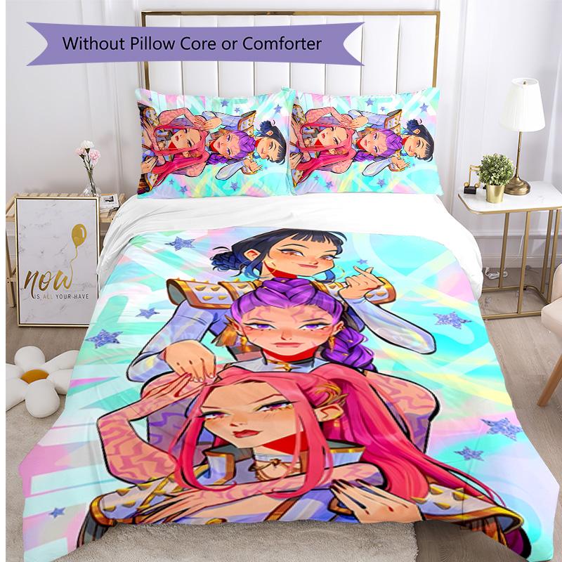 Kpop Demon Hunters Pattern Printed 3PCS Bedding Set, Soft Skin-Friendly Washable Duvet Cover & Pillowcases Set