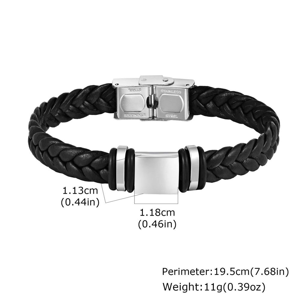 Vnox Free Custom Name Bracelet, Braided Genuine Leather Wristband, Stainless Steel Square Charm Jewelry Gifts to Father Dad Boys