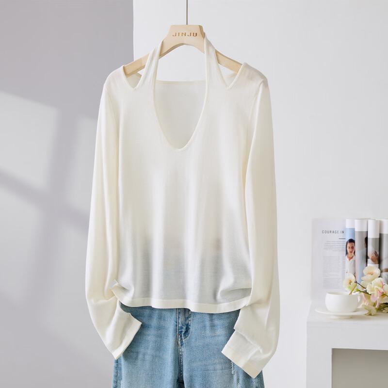 JINJU Women's Wool Blend Halter Neck Knit Top