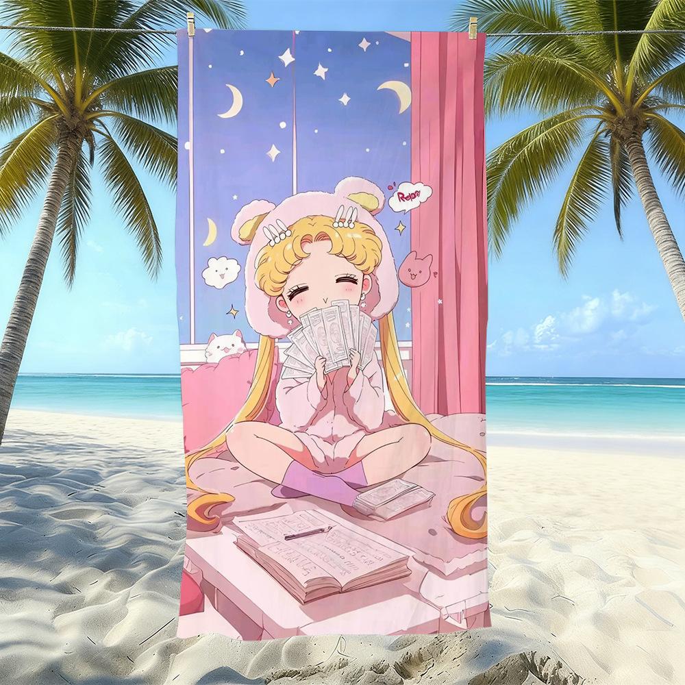 Sailor Moon Microfiber Beach Towel Quick-Drying Absorbent Cartoon Printed Swimming Bath Towel Seaside Portable