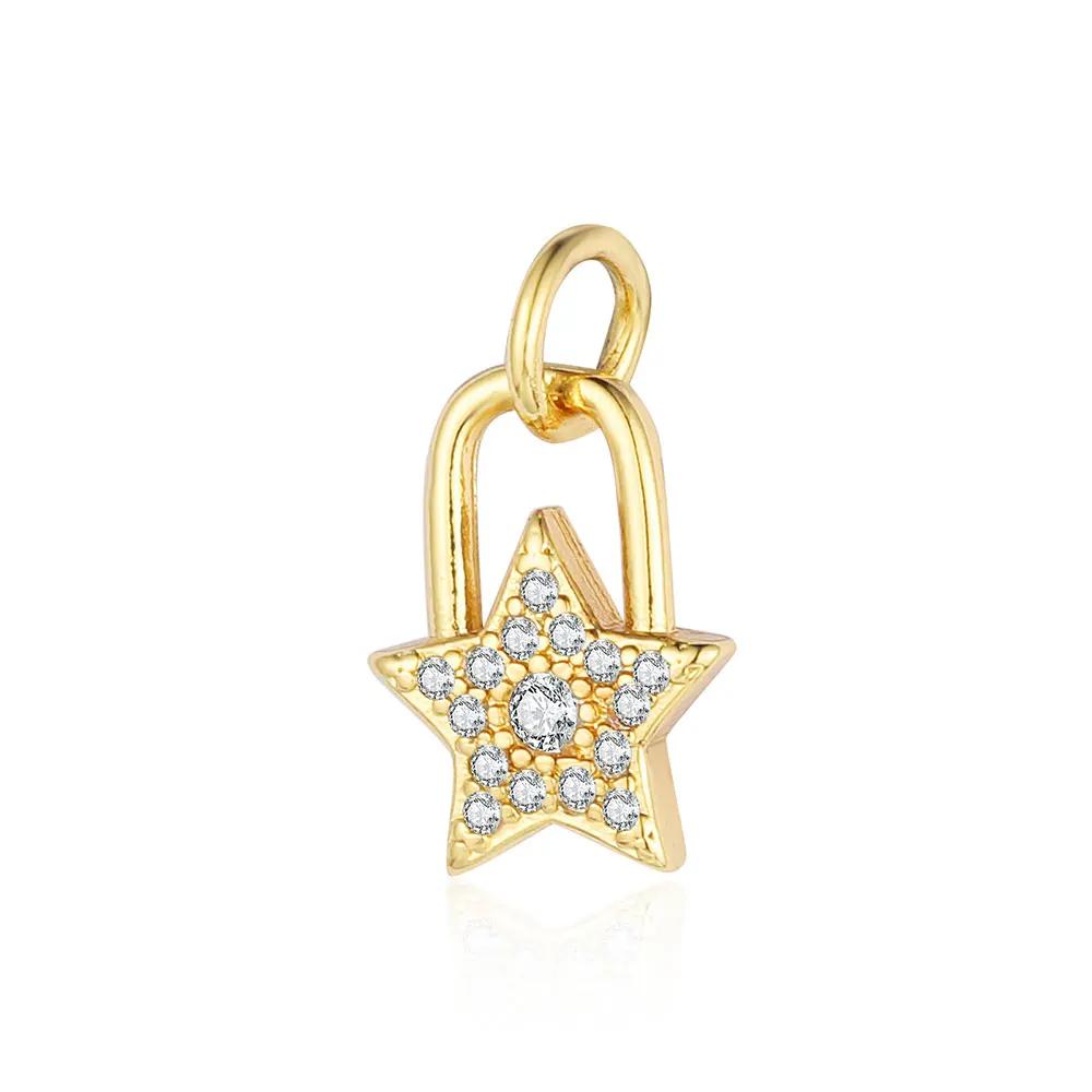 Bee Butterfly Copper Cubic Zirconia Heart Lock Love Charm Women Sun Star Necklace Pendant DIY Jewelry Charms