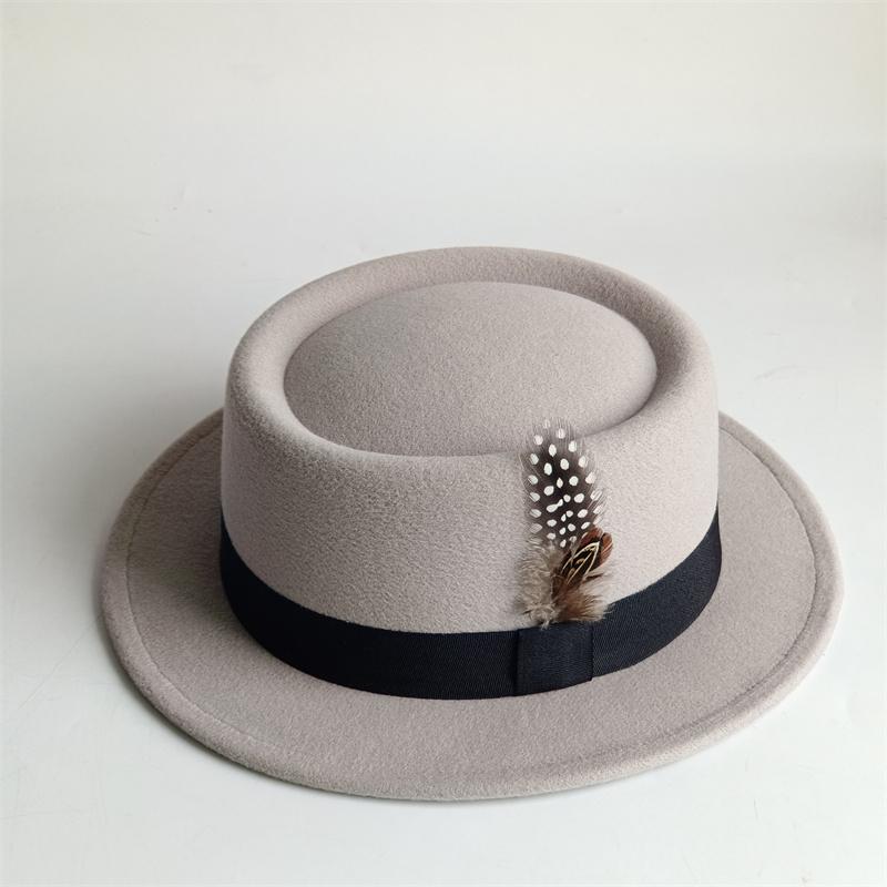 Spring Autumn Billycock Felt Small Brim Feather Bowler Hat Women Men's Fashion All-Matching British Style Hip Hop Fedora Hat