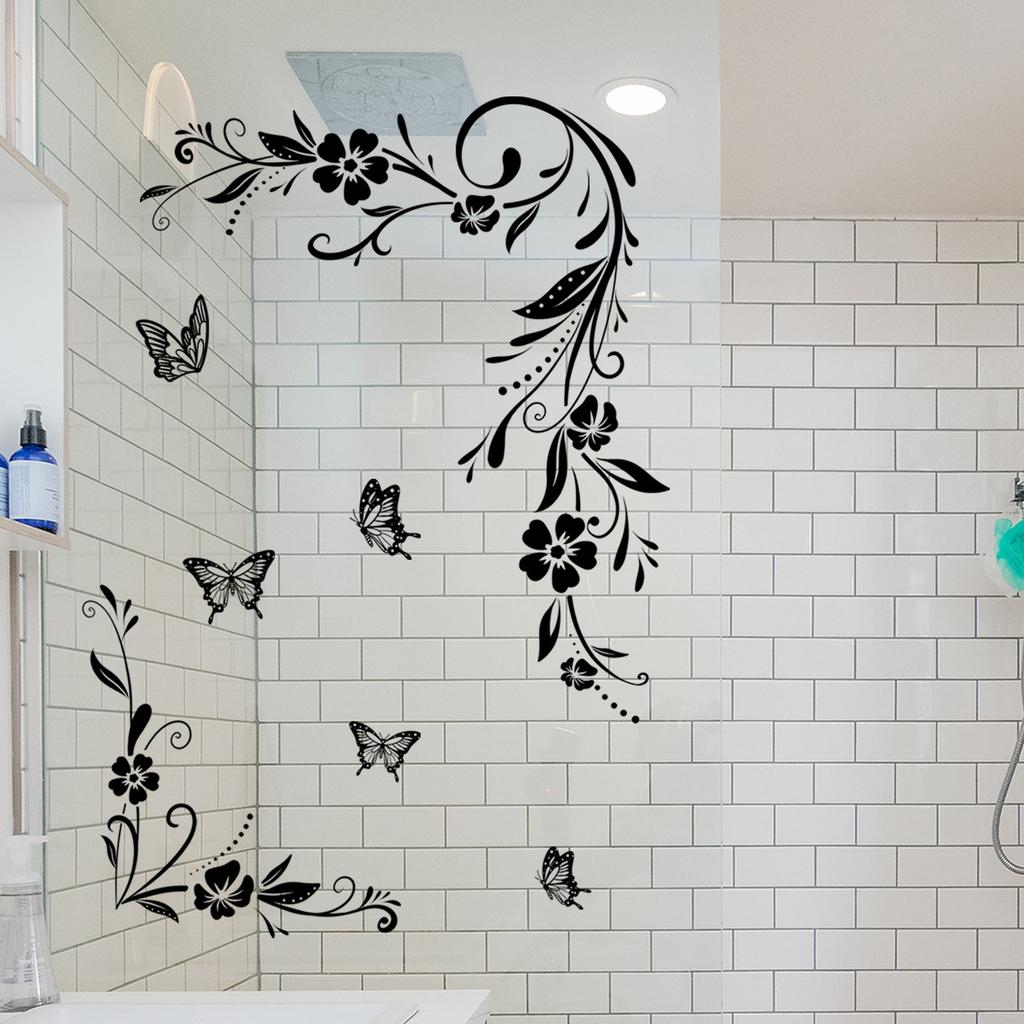 Pure Black Flower Butterfly Bathroom Bathroom Door Sticker Bathtub Sticker Bedroom Background Wall Sticker Self-adhesive Wall Sticker