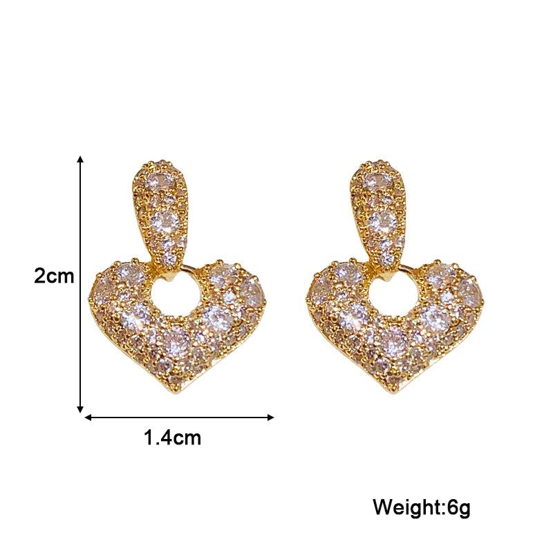 Full Crystal Heart Hanging Earrings for Women Hollow Luxury Shiny Rhinestone Female Wedding Ear Jewelry