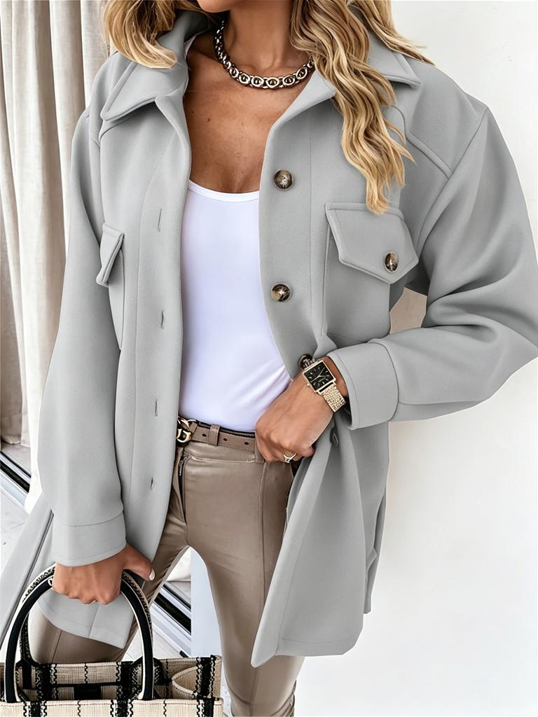 Autumn and Winter Women's Long-sleeved Temperament Solid Colour Lapel Button Tie Tweed Jacket