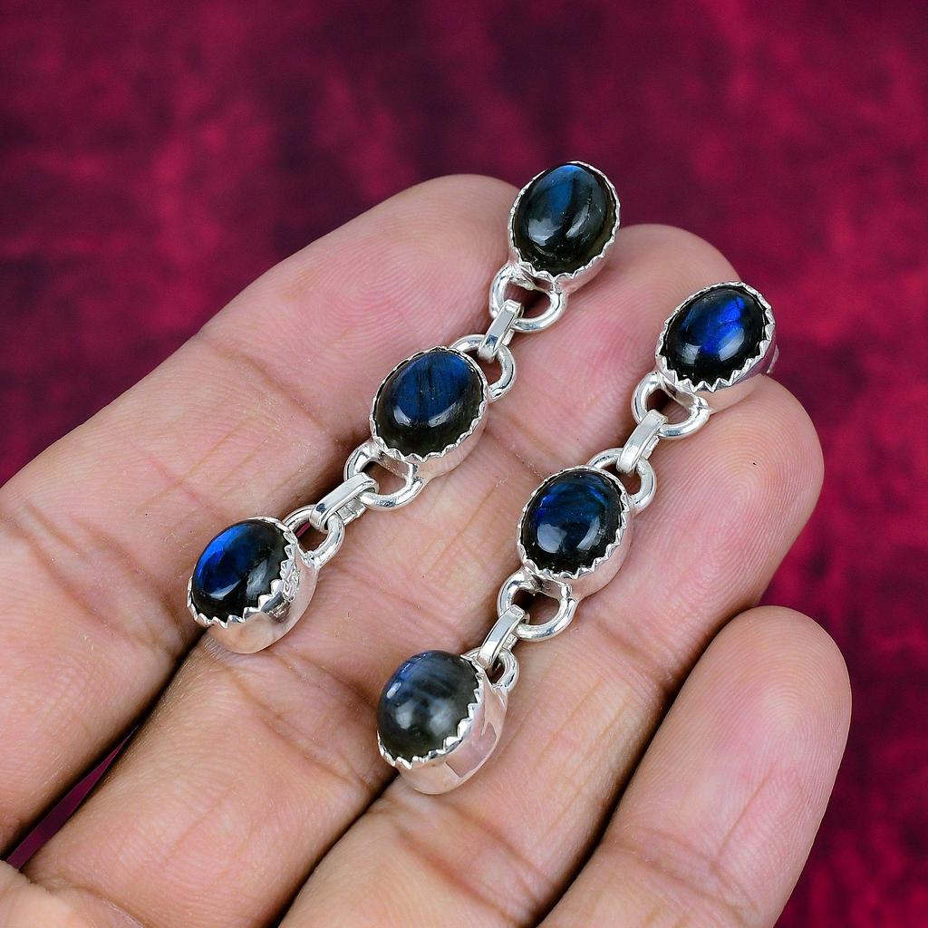 Labradorite 925 Solid Sterling Silver Earrings, Handmade Gemstone Earrings Jewelry, Gifts For Wife Brand New Earrings