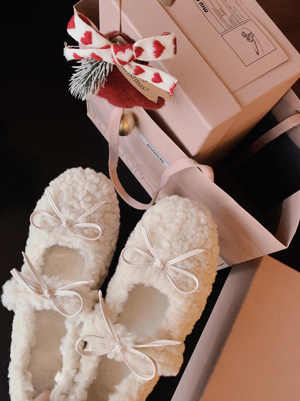 

Bow warm inner height increase hairy girl round head Mary Jane single shoes winter 35