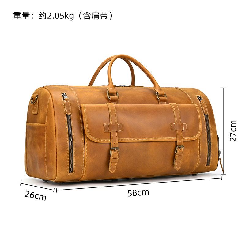Retro Crazy Horse Leather Travel Bag Men'S Leather Handbag Casual Fitness Bag With Shoes Cowhide Luggage