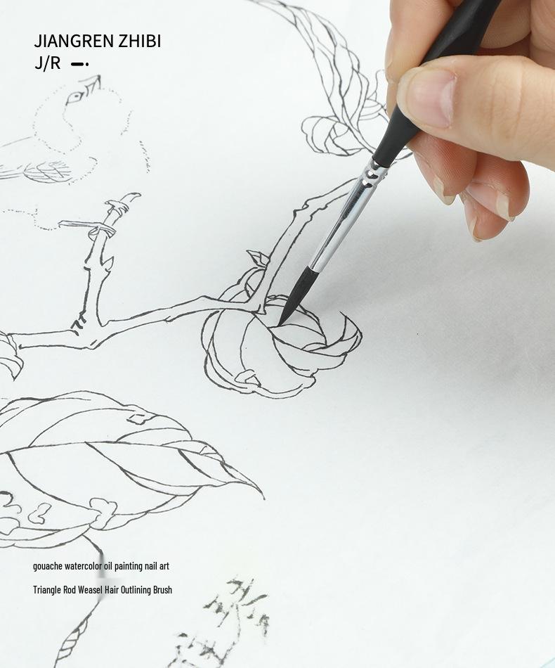 Triangular Weasel Hair Brush Set: Wooden Rod Outlining & Line Drawing for Watercolor and Oil Painting.