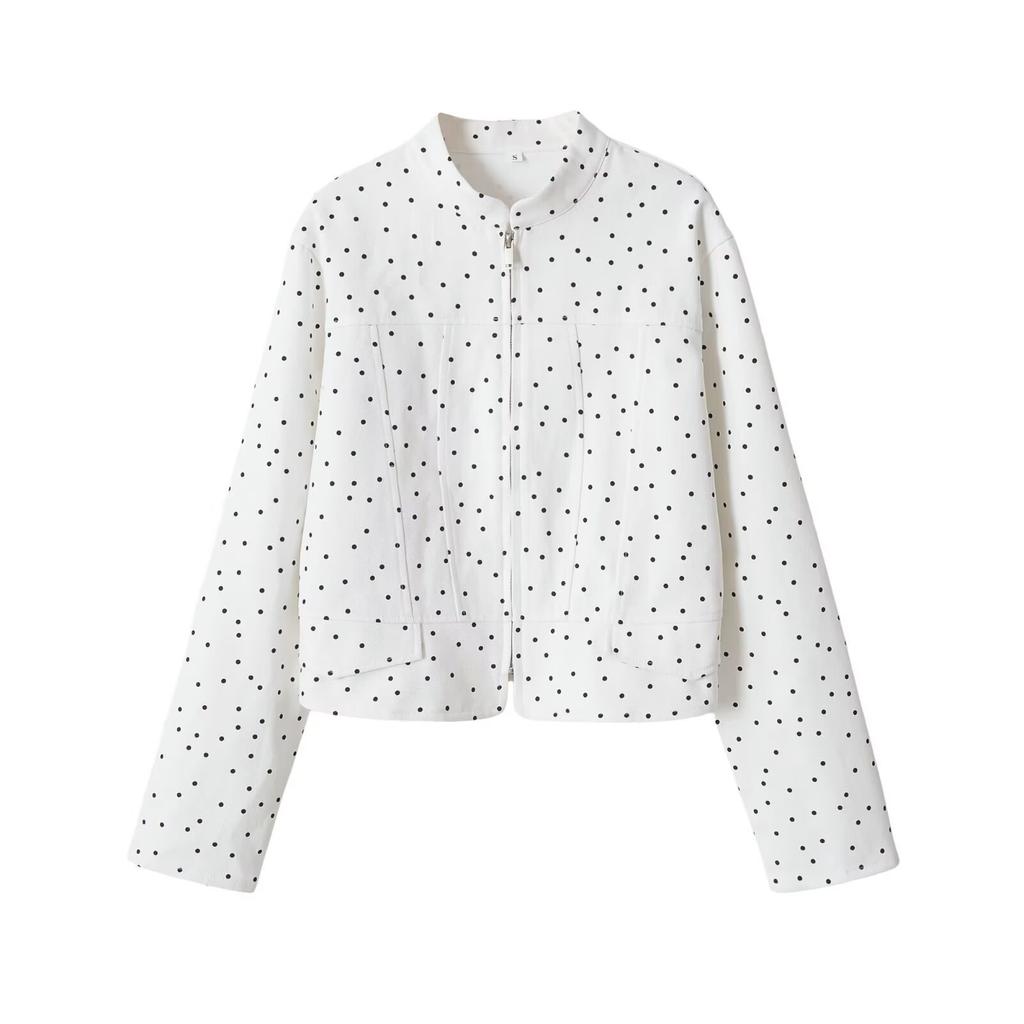 2026 Summer New European and American Cross-border Women's Street Fashion Long Sleeve Crew Neck Polka Dot Waist Waist Jacket w08 0520