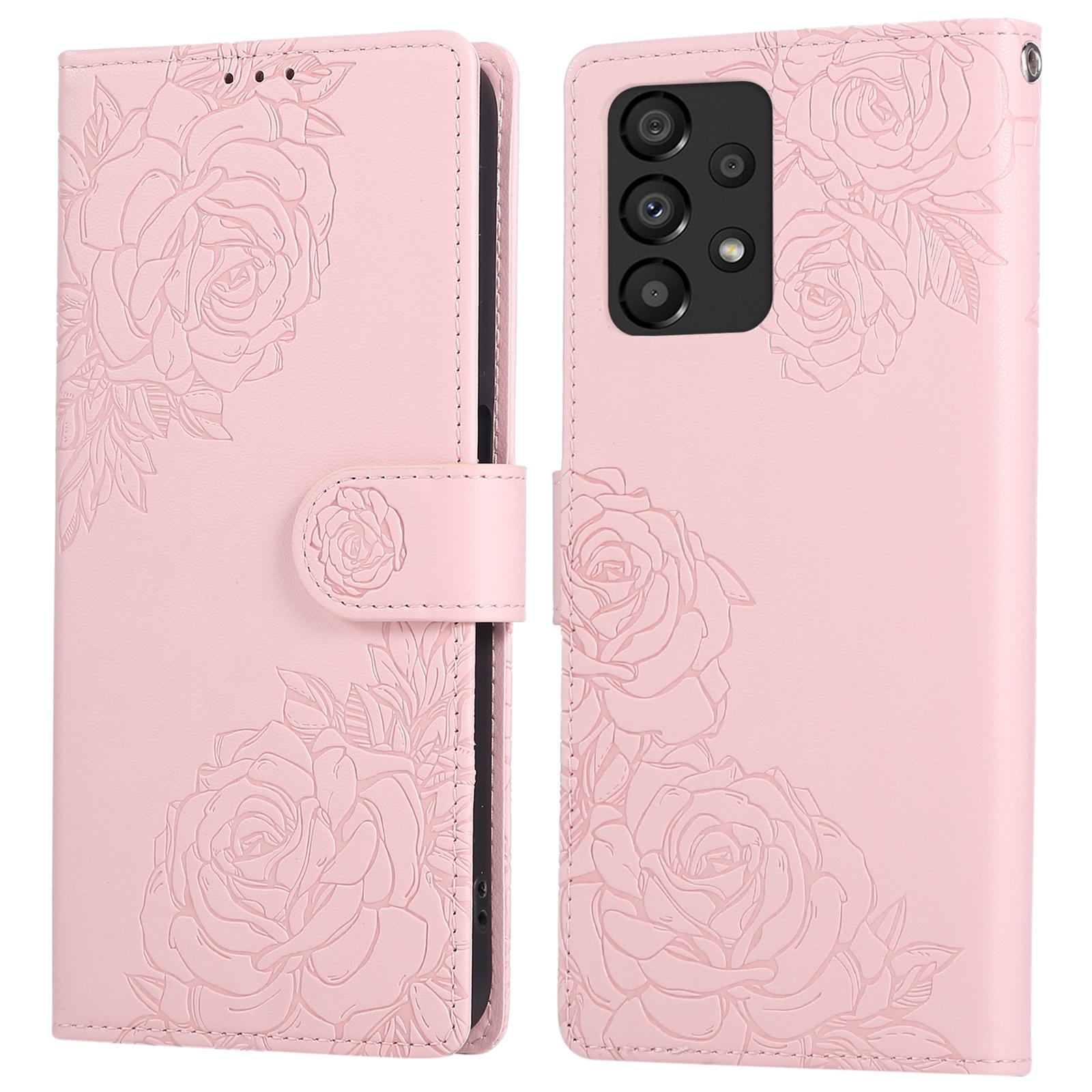 

For Samsung Galaxy A33 5G Case Rose Flower PU Leather Wallet Phone Cover with 3 Card Slots Rose Gold