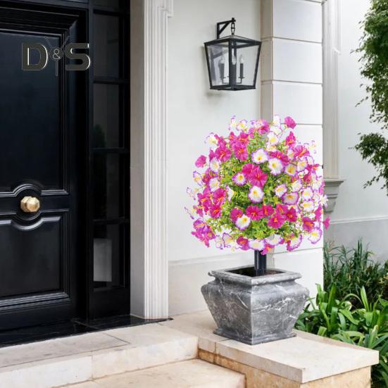 Faux Morning Glory Flowers Artificial Morning Glory Bush with Ground Spike Realistic Fake Greenery Shrubs for Outdoor Indoor Farmhouse Porch Patio