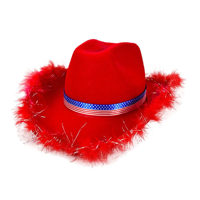 White Frayed Denim Hat With Us Flag Ribbon For Festive Events And Celebration Costumes