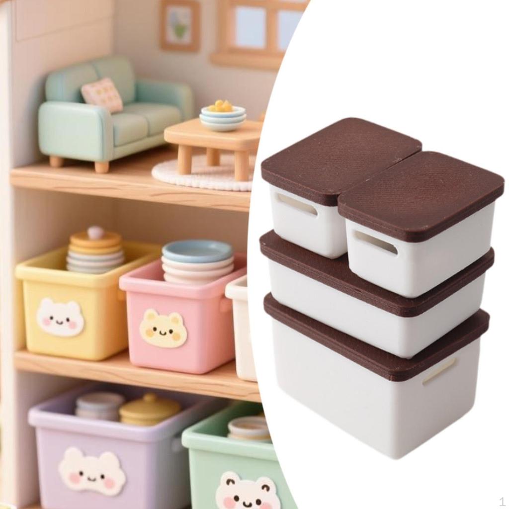 4 Pieces 1/12 Dollhouse Storage Box Doll House Accessories 1: 12 Scale Decor for Bedroom