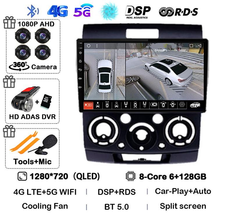 Android 14 Car Radio Stereo for Ford Everest Ranger Mazda BT50 BT-50 2006 2007 2008 2009 2010 2011 Multimedia Player Head Unit