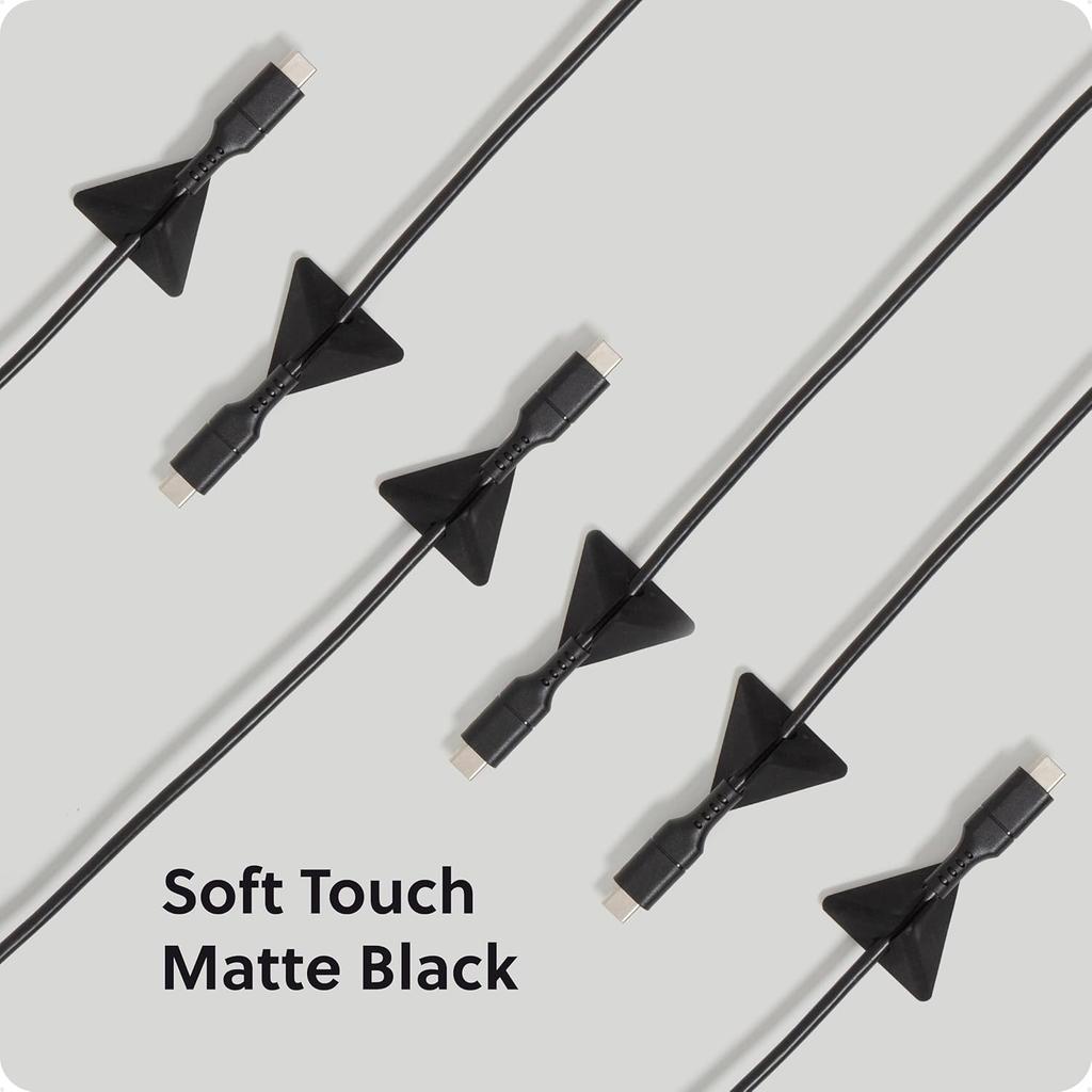 U Brands Adhesive Pyramid Cord Organizers, Set of 12 Cable Clips, Office Desk Accessories, Office Supplies, Soft Touch Matte Black