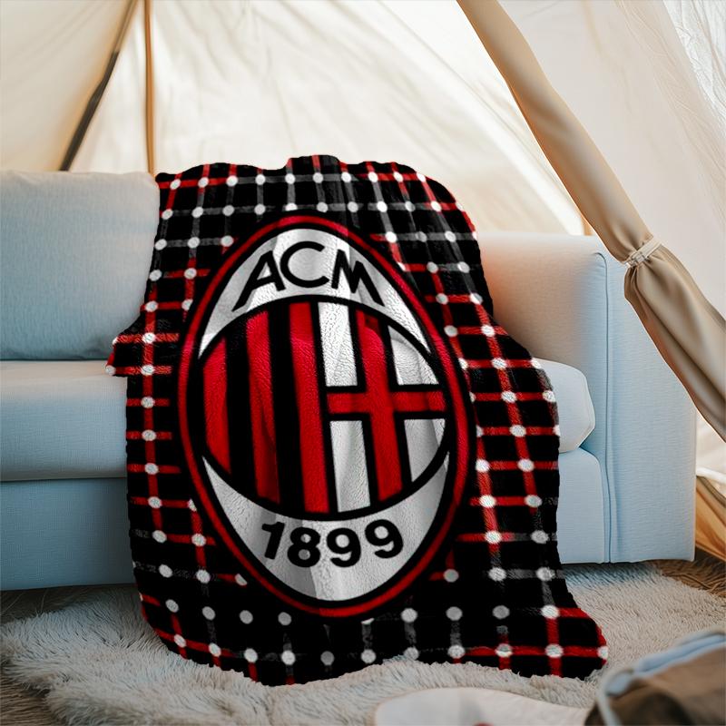 1 Stück AC Mailand Fußballverein Aufdruck Weiche Flanelldecke Überwurf für Schlafzimmer Wohnzimmer Sofa Camping Reise Fan Geschenke Weihnachtsgeschenke