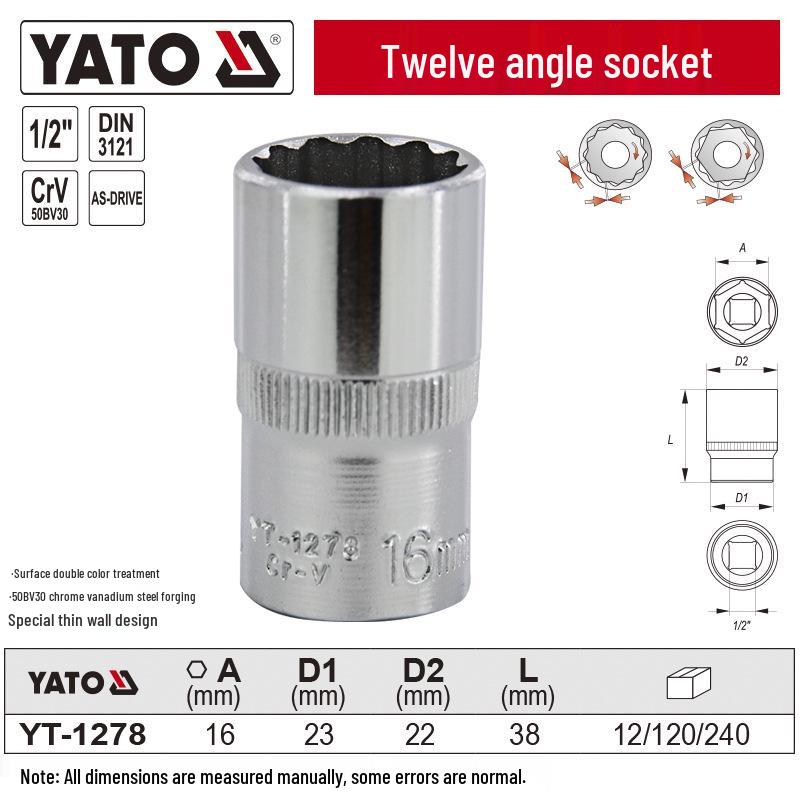 YATO 1/2" 12,5mm Kurzer 12-Kant-Steckschlüssel