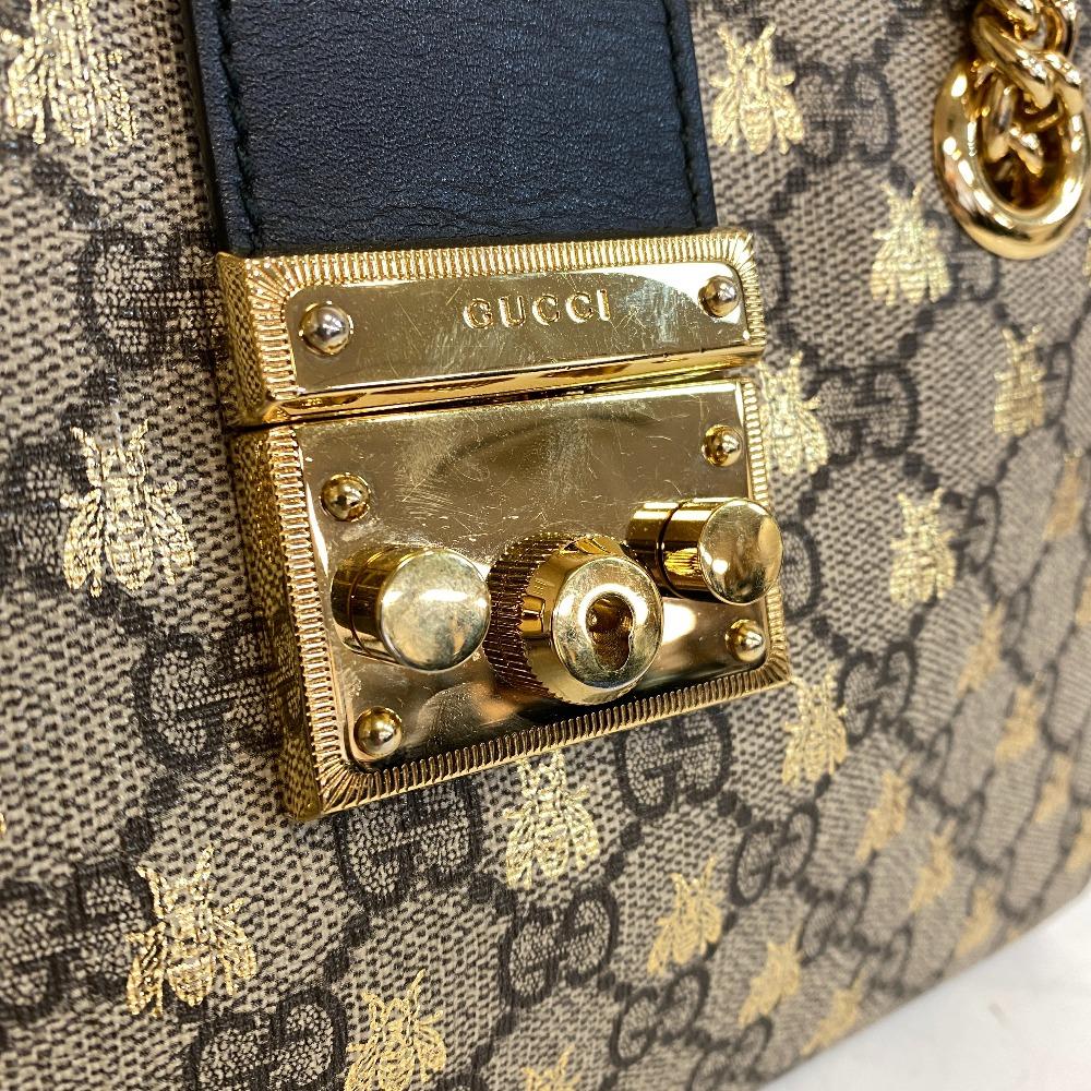 GUCCI 498156 Small Chain GG Supreme Be leather Padlock Shoulder Bag beige leather Women Used