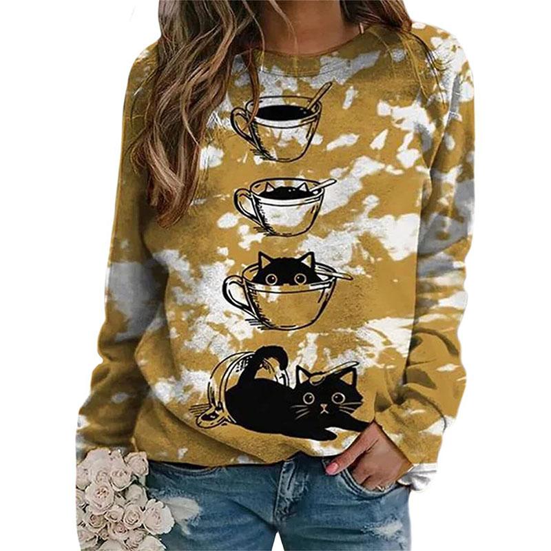 Cute Cat Floral Sweatshirts Flower 3D Print Women New O-Neck Hoodies Casual Streetwear Pullovers Harajuku Top Woman Clothing